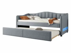Sale ModernLuxe Diván cama con LED 90x200cm + cama nido 90x190cm - tapizado en tela de lino - (colchón no incluido) Gris