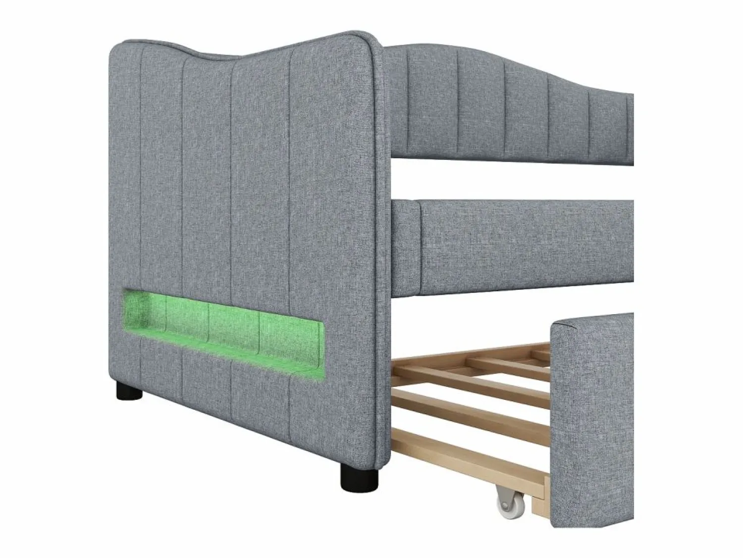 Sale ModernLuxe Diván cama con LED 90x200cm + cama nido 90x190cm - tapizado en tela de lino - (colchón no incluido) Gris