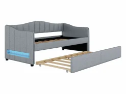 Sale ModernLuxe Diván cama con LED 90x200cm + cama nido 90x190cm - tapizado en tela de lino - (colchón no incluido) Gris