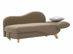 Vente-unique Diván (ángulo izquierdo) convertible de tela marrón con cojines grises PENELOPE