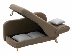 Vente-unique Diván (ángulo izquierdo) convertible de tela marrón con cojines grises PENELOPE