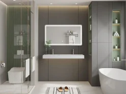Sale Shower & Design Doble lavabo suspendido 120 cm efecto mármol - KODIAK Blanco