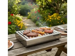 Outlet - Barbacoa de Carbón Portátil TRENDY en Acero Inoxidable, Compacta y Resistente – 44 x 29,5 x 12 cm- Barbacoa