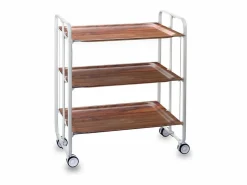 Discount - Carrito auxiliar plegable BAUHAUS blanco con ruedas – 3 niveles y 3 posiciones- Mueble Camarera