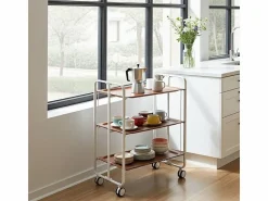 Discount - Carrito auxiliar plegable BAUHAUS blanco con ruedas – 3 niveles y 3 posiciones- Mueble Camarera