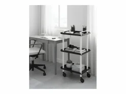 Best Don Hierro - Carrito auxiliar LEKY, armazón blanco, 3 estantes. Multifuncional, práctico y decorativo- Negro