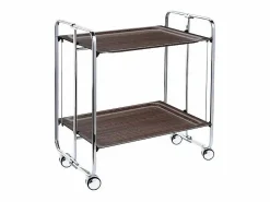 Don Hierro - Carrito auxiliar plegable BAUHAUS cromado con ruedas – 2 niveles y 4 posiciones- Color natural oscuro