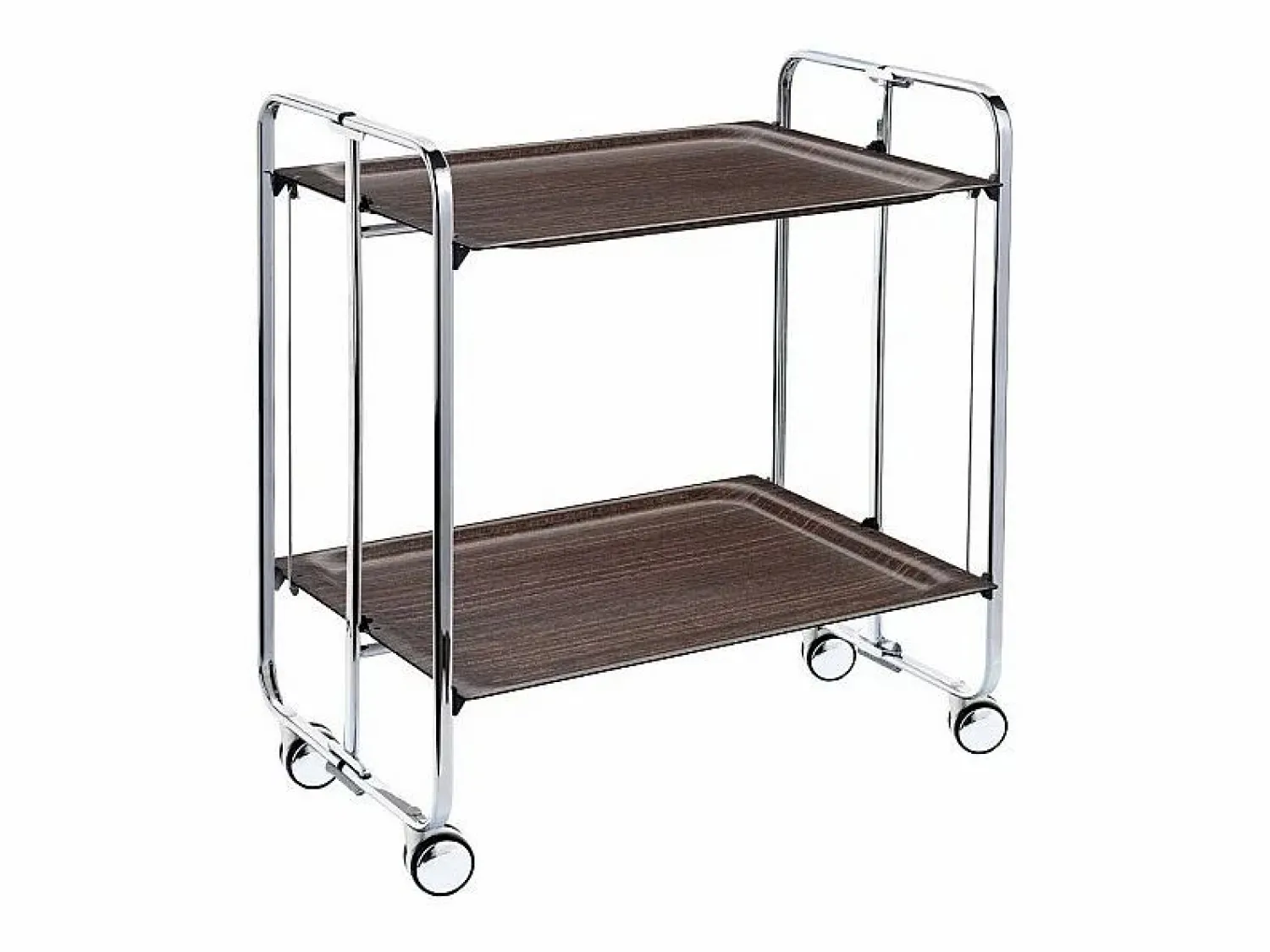 Don Hierro - Carrito auxiliar plegable BAUHAUS cromado con ruedas – 2 niveles y 4 posiciones- Color natural oscuro