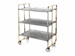 Don Hierro - Carrito auxiliar plegable BAUHAUS dorado con ruedas – 3 niveles y 3 posiciones-Pino envejecido