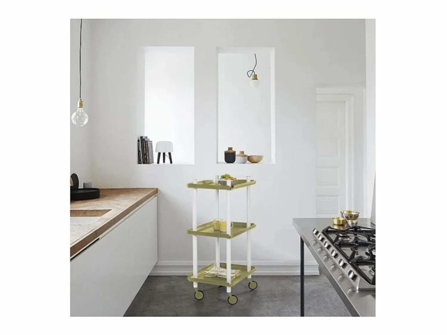 Don Hierro - Carrito auxiliar LEKY, armazón blanco, 3 estantes. Multifuncional, práctico y decorativo-