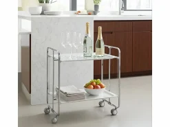 - Carrito auxiliar plegable BAUHAUS cromado con ruedas – 2 niveles y 4 posiciones- Mueble Camarera