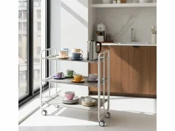 Clearance Don Hierro - Carrito auxiliar plegable BAUHAUS blanco con ruedas – 3 niveles y 3 posiciones- Marru00f3n