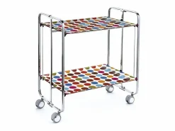 New - Carrito auxiliar plegable BAUHAUS cromado con ruedas – 2 niveles y 4 posiciones- Mueble Camarera