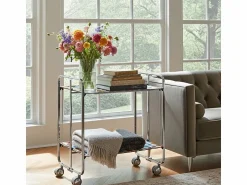 New - Carrito auxiliar plegable BAUHAUS cromado con ruedas – 2 niveles y 4 posiciones- Mueble Camarera