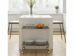Don Hierro - Carrito auxiliar plegable BAUHAUS con ruedas - Armazón metálico blanco, 2 niveles y 4 posiciones ajustables-Pino envejecido