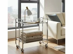 Discount Don Hierro - Carrito auxiliar plegable BAUHAUS cromado con ruedas – 2 niveles y 4 posiciones-Pino envejecido Marru00f3n