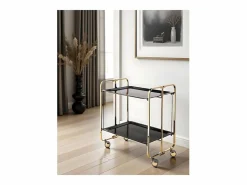 Outlet Don Hierro - Carrito auxiliar plegable BAUHAUS dorado con ruedas – 2 niveles y 4 posiciones- Negro