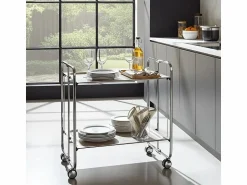 Clearance Don Hierro - Carrito auxiliar plegable BAUHAUS cromado con ruedas – 2 niveles y 4 posiciones-Fresno Marru00f3n
