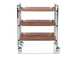 Don Hierro - Carrito auxiliar plegable BAUHAUS cromado con ruedas – 3 niveles y 3 posiciones-Cedro
