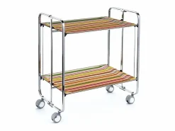 New - Carrito auxiliar plegable BAUHAUS cromado con ruedas – 2 niveles y 4 posiciones- Mueble Camarera