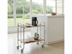 New - Carrito auxiliar plegable BAUHAUS cromado con ruedas – 2 niveles y 4 posiciones- Mueble Camarera