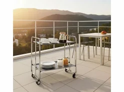 Don Hierro - Carrito auxiliar plegable BAUHAUS cromado con ruedas – 2 niveles y 4 posiciones- Gris