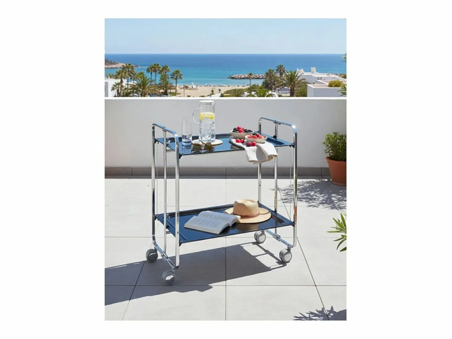 Clearance Don Hierro - Carrito auxiliar plegable BAUHAUS cromado con ruedas – 2 niveles y 4 posiciones- Negro