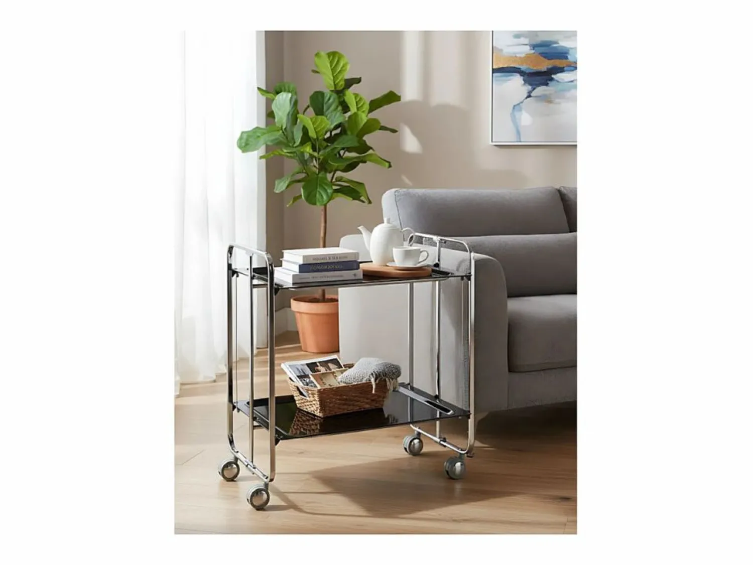Clearance Don Hierro - Carrito auxiliar plegable BAUHAUS cromado con ruedas – 2 niveles y 4 posiciones- Negro