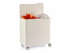 Clearance Don Hierro - Cesto de ropa con ruedas LUCCA, 60L, 2 compartimentos, cierre suave, estructura metálica blanca- Blanco