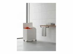 Clearance Don Hierro - Cesto de ropa con ruedas LUCCA, 60L, 2 compartimentos, cierre suave, estructura metálica blanca- Blanco
