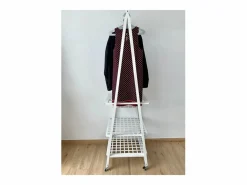 Hot Don Hierro - Perchero Metálico con Ruedas URBAN - 3 Estanterías Amplias y Cesta para Accesorios- Blanco