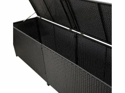 New Garden Furniture Dorian Caja de almacenaje de jardín ratán sintético 200x50x60 cm Negro