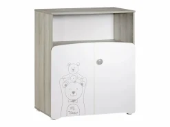 Dormitorio dúo cama y cambiador en madera blanca Blanco