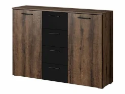 Discount Meublorama Dormitorio EOS: Armario, Cama 180x200, cómoda, mesitas de noche. Color roble oscuro y negro. Negro / Color natural oscuro