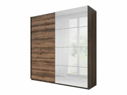 Meublorama Dormitorio EOS: Armario de 2 metros, Cama de 180x200, cómoda, mesitas de noche. Color roble oscuro y negro.