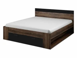 Meublorama Dormitorio EOS: Armario de 2 metros, Cama de 180x200, cómoda, mesitas de noche. Color roble oscuro y negro.