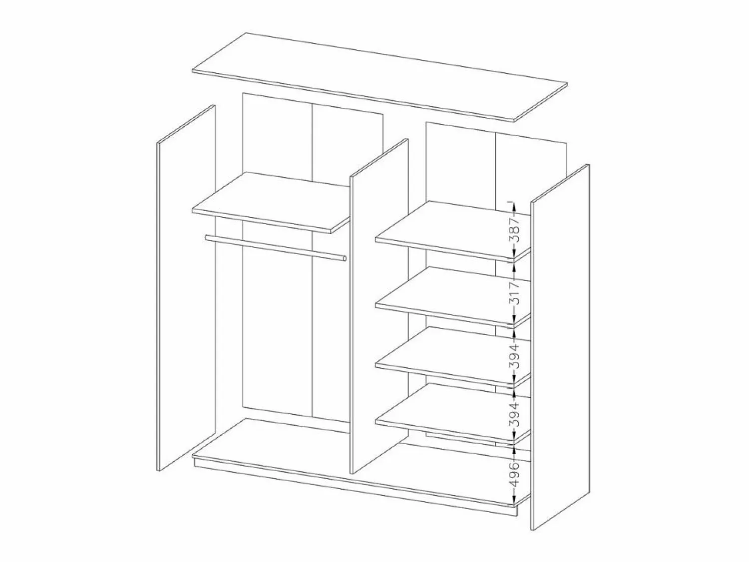 Meublorama Dormitorio EOS: Armario de 2 metros, Cama de 180x200, cómoda, mesitas de noche. Color roble oscuro y negro.
