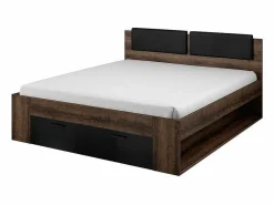 Meublorama Dormitorio FLOYD: Armario 220cm, Cama 160x200, cómoda, mesitas de noche. Color roble oscuro y negro brillante.