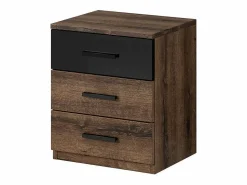 Meublorama Dormitorio FLOYD: Armario de 200 cm, Cama de 180x200, cómoda, mesitas de noche. Color roble oscuro y negro brillante.