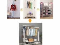 Hot Double Coast Menteau con estante de zapato 4 ganchos, 110x35x146cm- Mueble Perchero