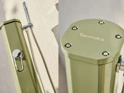 FORMIDRA Ducha Solar de Exterior Jolly Go 20L 24x26x120cm - Aluminio - Ducha de Mano Extraíble, Mezclador y Enjuague de Pies