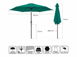Hot Dudeco Parasol Crudo Aluminio 300 Verde oscuro Sombrilla