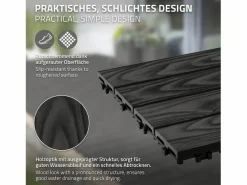 Best ECD Germany Baldosas para exterior de WPC antracita 30x30cm efecto madera 33 piezas para 3m² con sistema clic, losas para terraza, balcón o patio Terraza