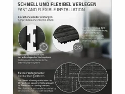 Best ECD Germany Baldosas para exterior de WPC antracita 30x30cm efecto madera 33 piezas para 3m² con sistema clic, losas para terraza, balcón o patio Terraza