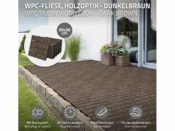 Clearance ML-DESIGN ECD Germany Baldosas para exterior de WPC marrón oscuro 30x30cm efecto madera 22 Piezas para 2m² con sistema clic, losas para terraza, balcón o patio Marru00f3n
