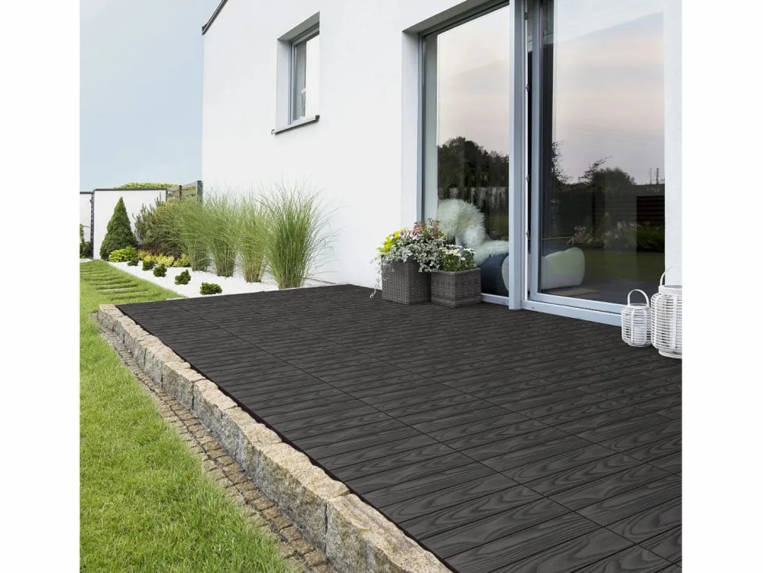 Discount ECD Germany Baldosas para exterior de WPC antracita 30x30cm efecto madera 22 piezas para 2m² con sistema clic, losas para terraza, balcón o patio Terraza