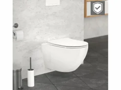 LuxeBath ECD Germany Inodoro suspendido sin borde de cerámica , revestimiento Nano, inodoro suspendido de pared de 52 cm de largo, con asiento Softclose