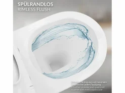 LuxeBath ECD Germany Inodoro suspendido sin borde de cerámica , revestimiento Nano, inodoro suspendido de pared de 52 cm de largo, con asiento Softclose