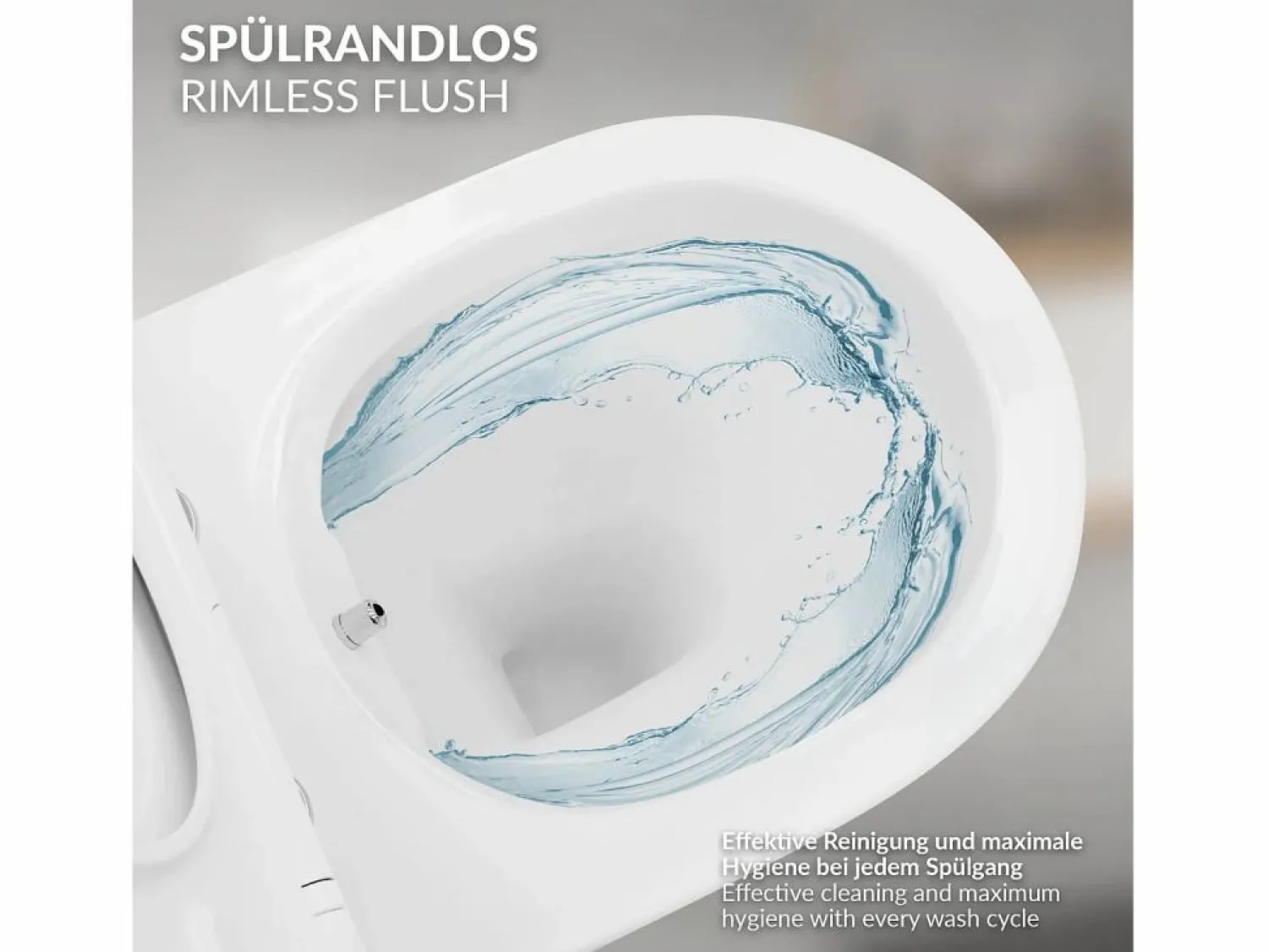 ECD Germany Inodoro suspendido sin brida, largo 52 cm, , con función bidé, revestimiento Nano, de cerámica, tapa de inodoro, cierre suave, cisterna Inodoro Suspendido