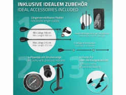 ECD Germany Tabla hinchable de paddle surf SUP Makani 320 x 80 x 15 cm de PVC turquesa hasta 120kg con bomba de aire, bolsa de transporte y accesorios